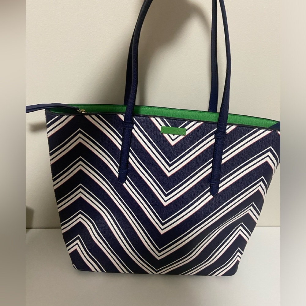 ALDO Stylish Chevron Tote Bag - Navy and Green